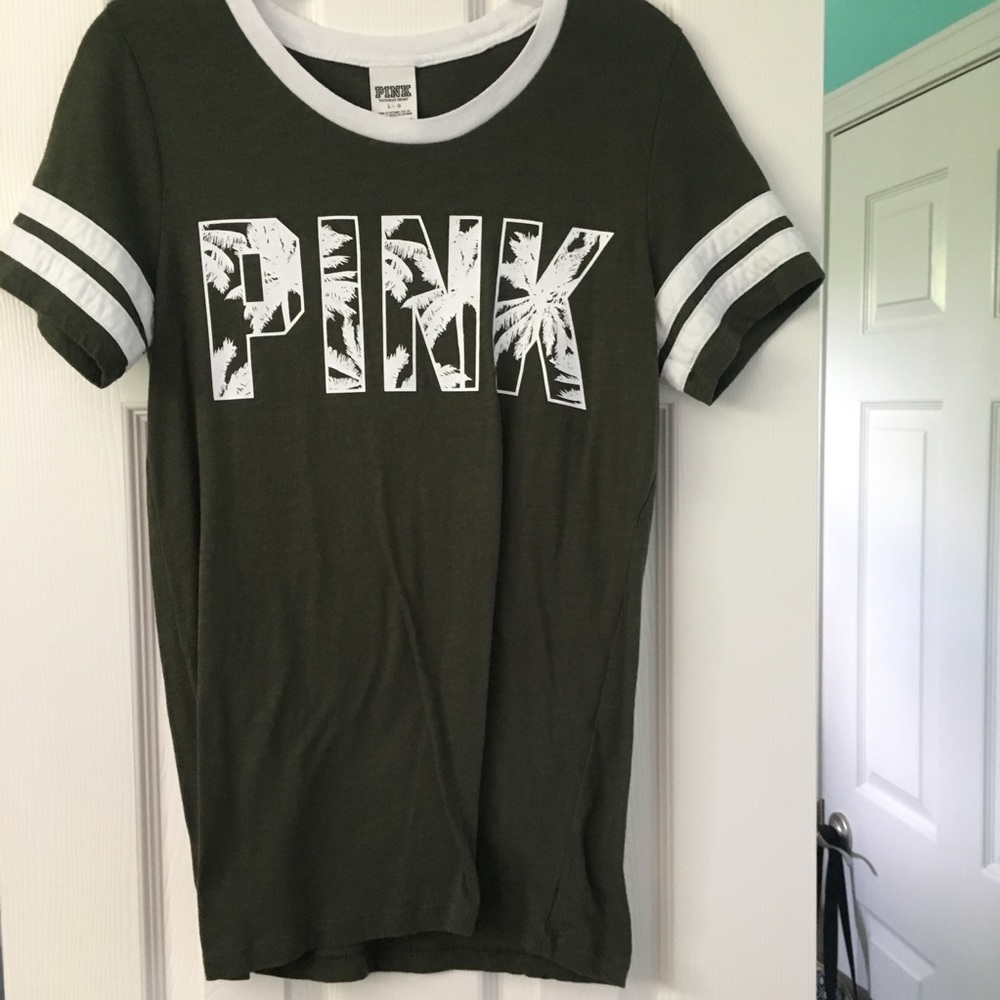 PINK logo forest green tee